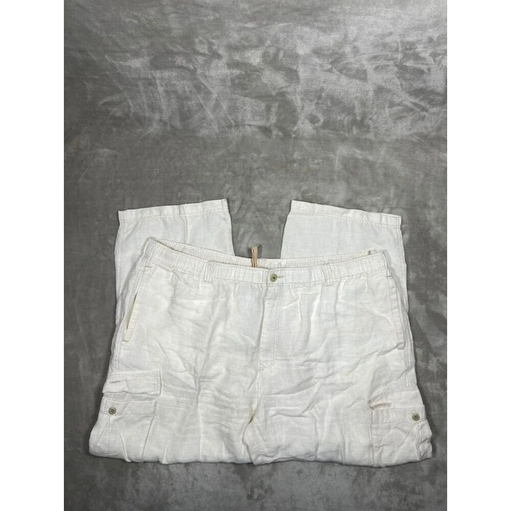 Tommy Bahama Cargo Linen Pants Men XXL 2XL Cream Straight Relax Casual